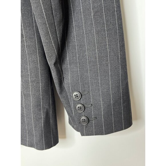 Norma Kamali Gray Pinstripe Business Blazer Pockets LIghtweight Size 12 - Picture 8 of 9